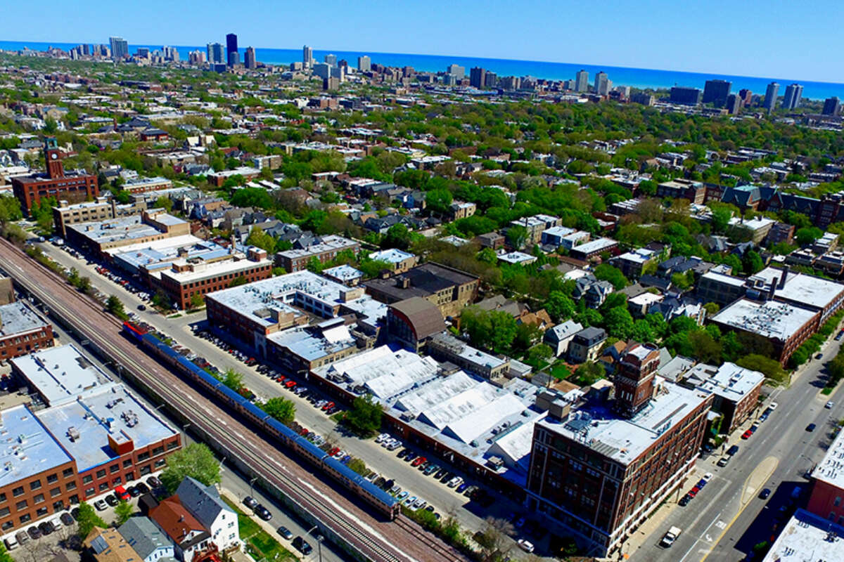 Aerial Summer Morning in Chicago Metra BLOG
