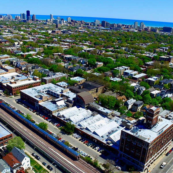 Aerial Summer Morning in Chicago Metra BLOG