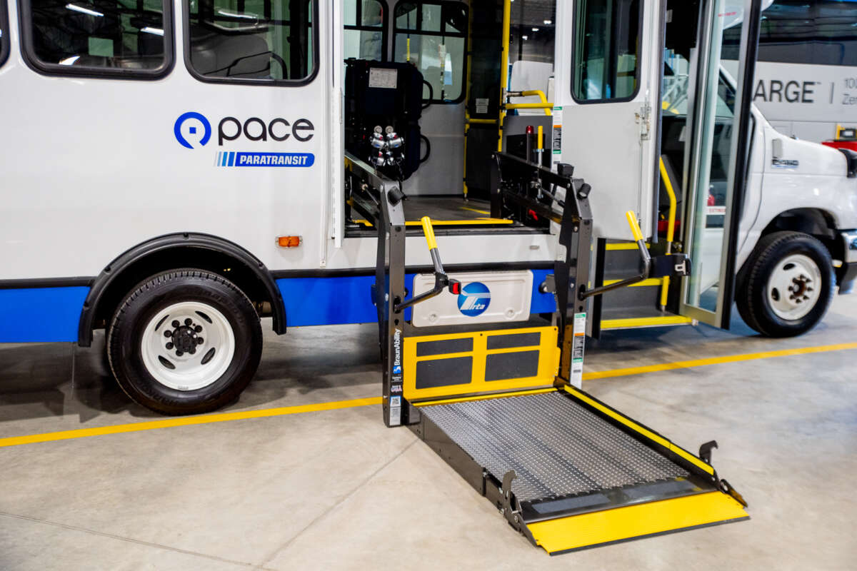 Handicap lift on a "Park N Ride" Pace Bus.
