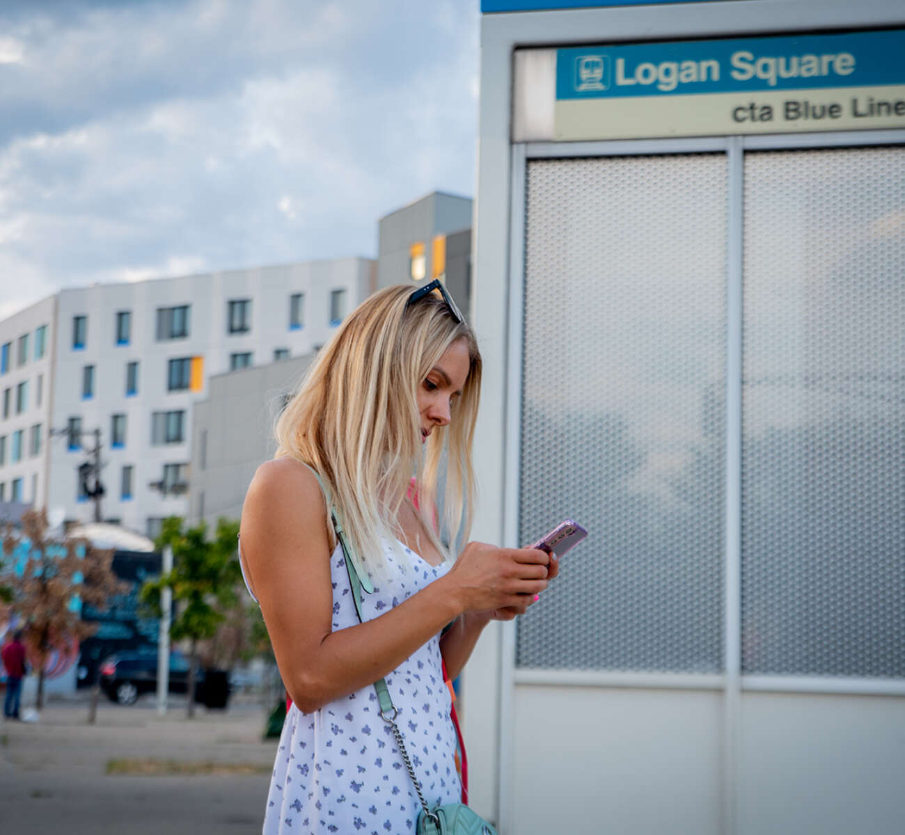 California blue logan Woman on a phone 1047