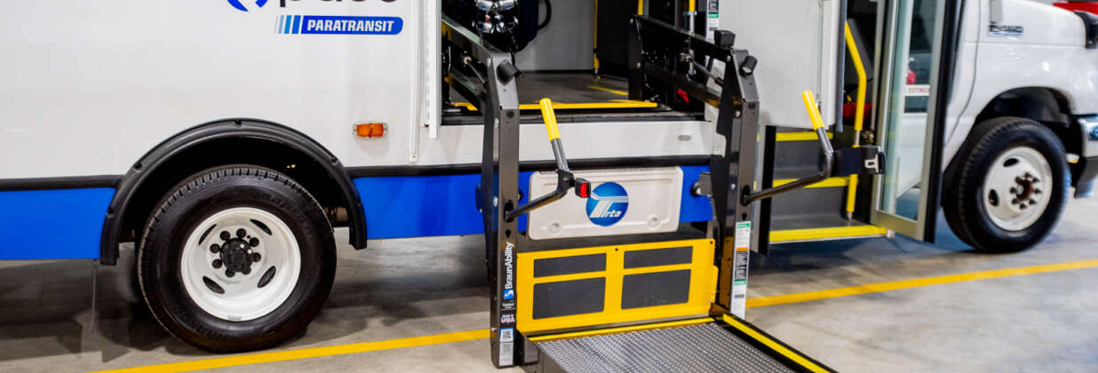 Handicap lift on a "Park N Ride" Pace Bus.