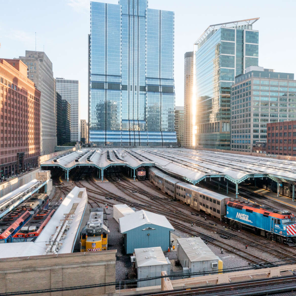 Metra rail cars parking station.